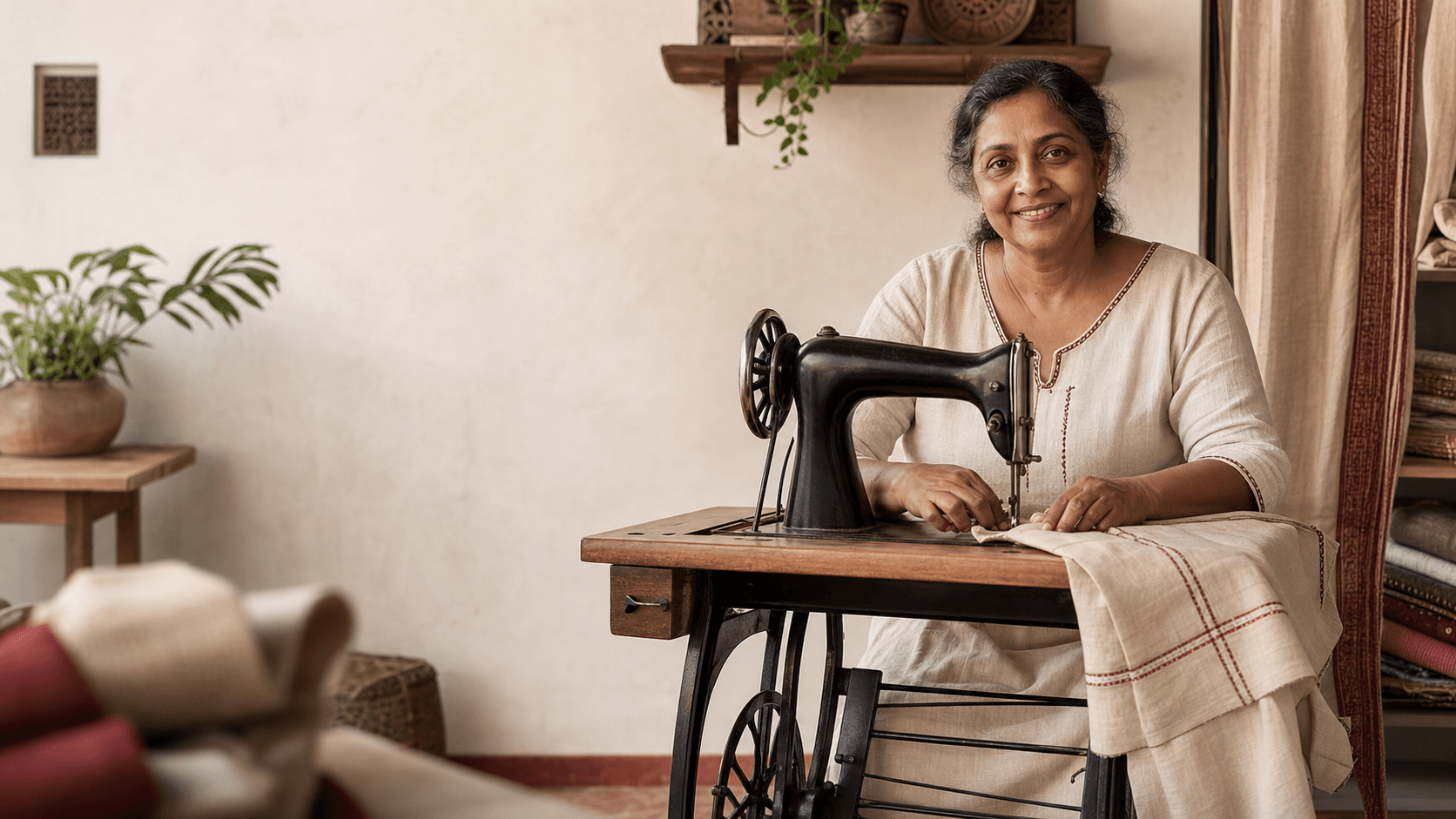 Sri Lankan artisan sewing for Sannali